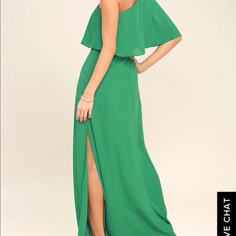 Lulus emerald Green One shoulder long dress - Picture 2 of 9